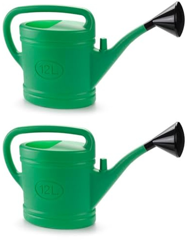 Tradineur - Confezione da 2 Annaffiatoi in plastica - Capacità 12 litri - Utensili da giardinaggio, irrigazione, casa, balcone, terrazzo, patio, verde