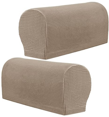 FANSU Juego de fundas elásticas para sillón y sofá, protectores lavables y antideslizantes de elastano, aptos para reposabrazos reclinables (color arena)