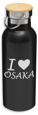 I Love Osaka City Travel Honshu Japan Eco Thermoskanne, Edelstahl, Isolierflasche, Bambusdeckel