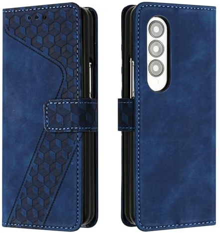 JayModCase Case for Samsung Galaxy Z Fold 3 with Screen Protector, Flip Wallet PU for Galaxy Z Fold 3 cover [Card Holder] [Magnetic Closure] [Kickstand] 360 Shockproof Protective Case - Blue