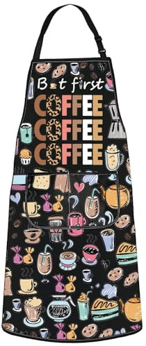 WZMPA Coffee Lover Apron For Women Men Coffee Fans Apron But First Coffee Adjustable Apron With Pockets For Barista Waitress, But First Coffee F Ap