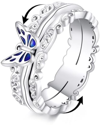 POPLYKE Sonnenblume Fidget Ringe für Angst 925 Sterling Silber Spinner Ringe für Frauen Anti Stress Stimmung Ringe Geschenke