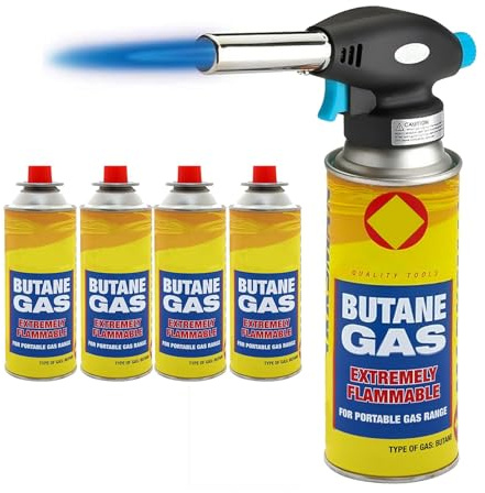 Dapetz ® Blow Torch Butane Gas Auto Ignation Chef Creme Brulee Cooking Soldering Welding Camping Comes with 4 Butane Gas Can