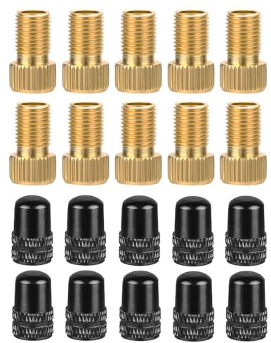Saipor 10 adattatori in ottone per valvole Presta + 10 tappi per valvole Schrader per bicicletta, valvola per auto Presta-in Schrader AV, set di adattatori per valvole francesi