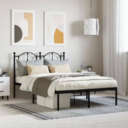 THOYTOUI Bettgestell, Bettsystem Betten Bettrahmen Seniorenbett Geeignet für Schlafzimmer Gästezimmer Wohnung Hotel mit Kopfteil Metall Schwarz 120x200 cm