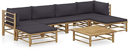 Faroom Gartenlounge Set Bambus Lounge Gartenmöbel Set Loungemöbel Set Bambus Balkon Lounge Sofa Outdoor Balkonmöbel Kleiner Gartengarnitur Sofagarnitur Dunkelgrau 7-tlg-Type-106