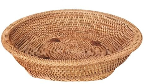 BRDECOR Cesta para Servir Pan, Cesta de Almacenamiento de Mimbre, Cesta Hecha a Mano, Cuenco Decorativo, Cesta de Frutas Redonda de Ratán para Mesa, Bandeja de Pan de Mimbre con Asa,L