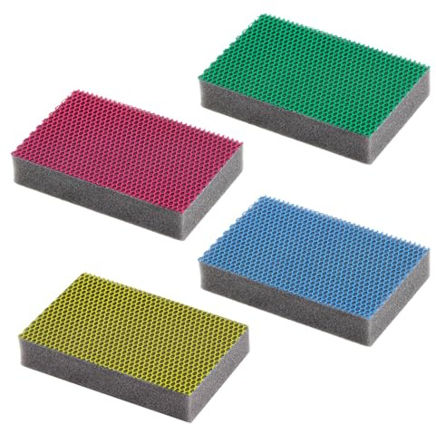 Maya - Pack de 4 Estropajos para Limpieza de Cocinas, Baños y Vajillas sin Dejar Rayas | 9x13,5x2,6 cm | Esponjas Lavables en Lavadora (EVO XL, Azul, Rojo, Verde y Amarillo)