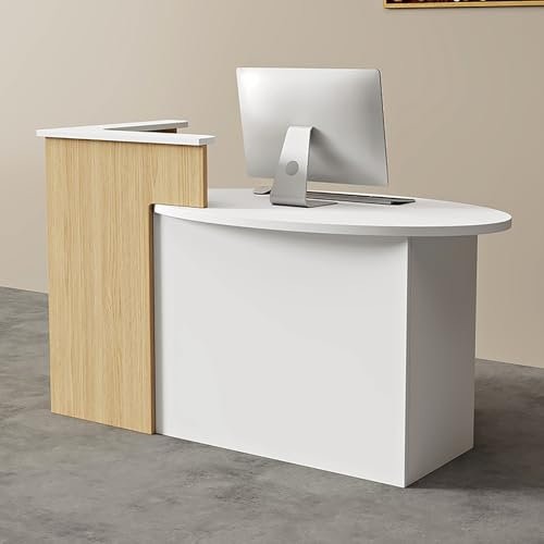 Rezeptionstheke mit abschließbaren Schubladen für Büro, Einzelhandel und Empfangsräume, Weiß und Holz-Finish, 120 x 60 cm