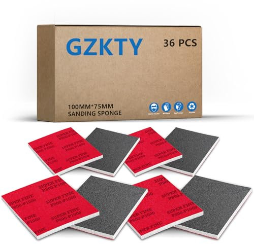 GZKTY 36 stück 75mm x 100mm Schleifschwämme Set, Nassschleifschwamm, Grit P800-1000, Schleifblock für Autolack, Schleifschwamm für Metall, Modellbau, Lack und Holz.
