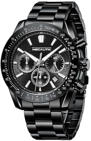 MEGALITH Armbanduhr Herren Edelstahl Herrenuhr Groß Uhren Herren Chronograph Analog Quarz Männer Uhr Kleid Wasserdicht 3ATM mit Kalender Business Casual