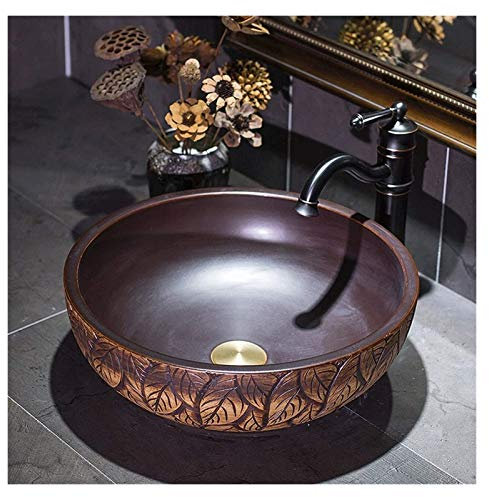 Lavabo da Bagno Lavabo da Appoggio Lavabo da Appoggio, Lavabo Vintage Lavabo in Ceramica Lavabo da Appoggio Rotondo Marrone Lucido Lavabo da Appoggio,