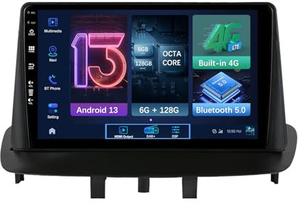 MISONDA 6G+128G 2 Din Car Stereo Radio Head Unit Built-in HDMI Output/DAB+ /4G Android 14 For Renault Megane 3 (2008-2014) Octa Core Car Radio DSP Car Play Android Auto GPS Sat Nav 9 Inch IPS