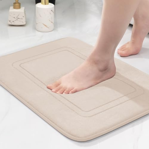 chakme Badezimmerteppich 43x61 cm Beige, Badematte rutschfest | Memoryschaum Badteppich, Waschbar Duschvorleger, Wasserabsorbierend Badvorleger