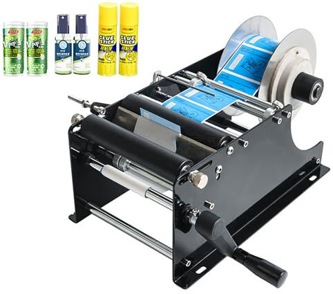 Manuelle runde Etikettiermaschine, runde Flaschenetikettiermaschine, Einstellbarer Etikettierer, 30 Mal/Minute für Flaschendurchmesser 15–120 mm, H ≤ 150 mm, für Lebensmittel/Catering/Alltag