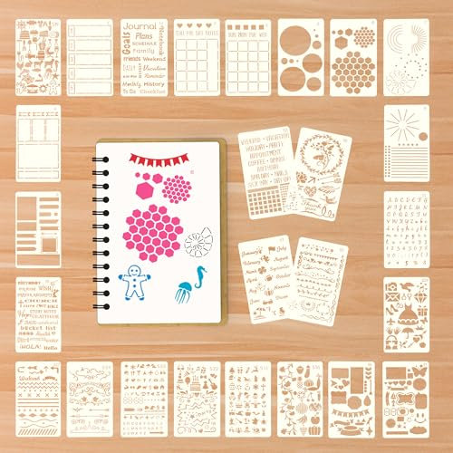 Yesaler Bullet Journal Schablonen Set Tagebuch Schablonen Malerei Vorlagen für Tagebuch Notizbuch Scrapbooking DIY 26 Stück