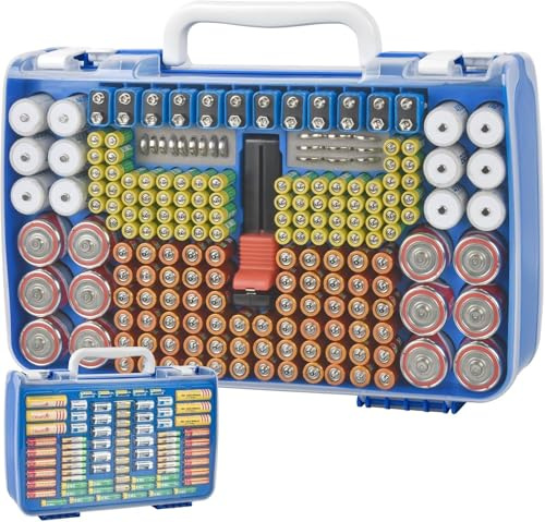 Xuerdon Battery Storage Organizer Case for 269 Batteries with Tester | Batteries Container Double-Sided Holds 269pcs AA AAA AAAA 3A 4A 9V C D Lithium 4LR44 CR2 CR123A CR1632 CR2032 18650