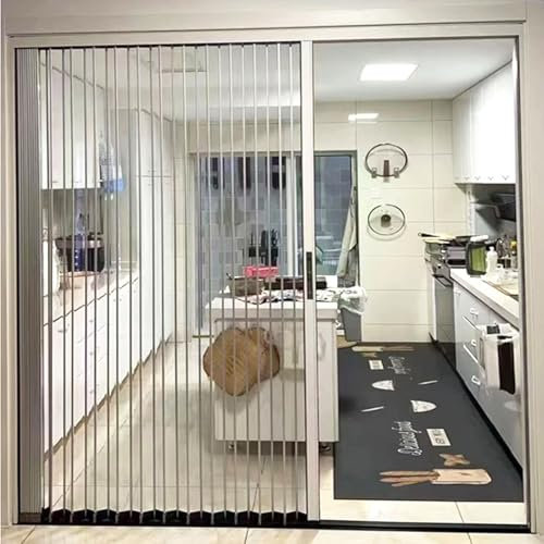 WhamtL Falttür Falttür für Kleiderschrank mit Durchsichtigen Paneelen und Unterer Schiene, Interne Schiebetür mit Einziehbarer Tür, Selbstklebende Trennwand mit Falttür(60x80in(152.4x203.2cm))
