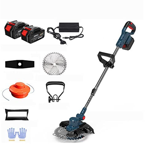 Tagliasiepi, Tosaerba elettrico senza spazzole Tagliaerba Tagliaerba senza fili con 2 batterie al litio Bobina di linea portatile regolabile per cortile, giardino, cura del prato(With 2 battery set)