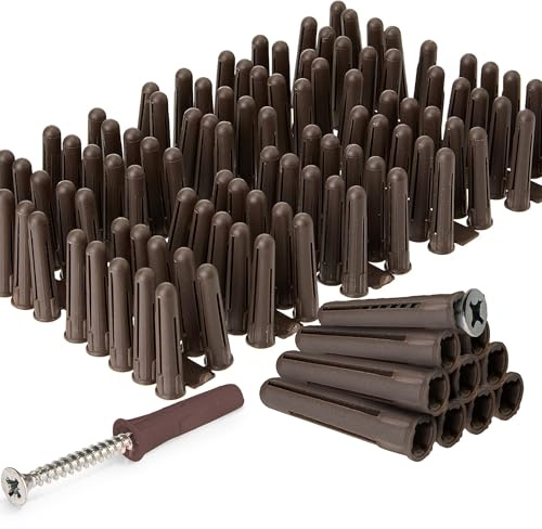 100 Pack Wall Plugs – Heavy-Duty Fixings for Brick, Masonry, Concrete & Plasterboard – Ideal for DIY, Home Improvement & Construction Work (BROWN, PACK OF 100)