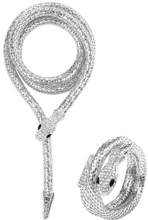 Cupimatch Schlangen Halskette Armband Set: Flexibel Biegbar schlangenkette mit glänzendem Zirkonia Exquisite Edelstahl Halsband und Armreif Eleganter Medusa Schmuck für Frauen Mädchen Freundin