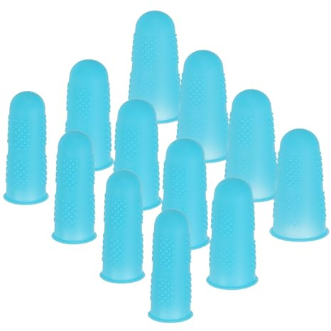 PATIKIL Finger Covers Cots, Blue Silicone Finger Tips Protectors Gloves Anti-Slip Fingertip Caps Reusable for Sewing Gardening Dry Skin Cracking, S/M/L, 12 Pcs