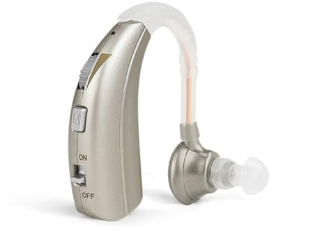 Britzgo Rechargeable Device With Dual Mode, 40 Hours Clear Hearing, Soft TPE Ear Hooks (1, Silver)