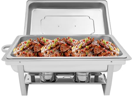 Edelstahl Warmhaltebehälter, 9L Speisenwärmer mit Griff, Buffetwärmer Chafing Dish Geeignet für Catering, Hochzeiten und Events, Silber Warmhaltebehälter, 62 × 34 × 31cm