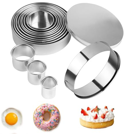 Yeenano Round Biscuit Cutters,Cookie Cutter Set,11 Pcs Mini Pastry Cutters Shapes Set Circle Biscuit Cutters Stainless Steel Ring Scone Cutter for Pastry Donut Fondant Baking DIY Cake
