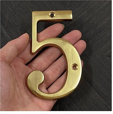 House Numbers Plaques,House Number 4 Inch 100mm Solid Brass Modern House Number Apartment Door Numbers Home Number Mailbox Address Outdoor Sign Plates(No.5)