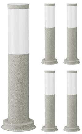 ledscom.de 5x Wegelicht/Pollerleuchte PORU für außen, IP44, 40 cm, grau (Stein-Optik), 1x E27 max. 40W
