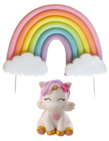 Large Gorgeous Edible Sugar Fondant 3D Unicorn/Pony & Rainbow Set. Handmade Girl's Birthday, Baby Shower, Graduation Etc Cake Topper/Decoration- Rainbow 5.5 x 5.5, Uniocorn 8cm