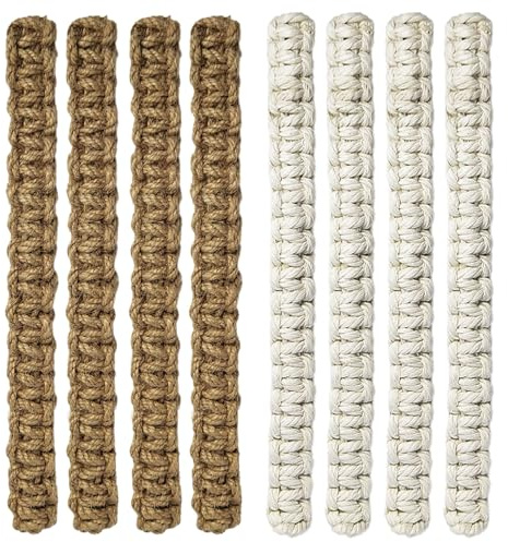 8 Stück Vorhang Raffhalter, Material Hanf und Baumwolle, Boho, Länge 22 cm, Handgestricktes, Einfach und Stimmungsvoll, für Office, Wohnzimmer, Schlafzimmer (Braun + Beige)