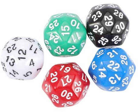 FRCOLOR Dadi a 30 Facce Acrilici Numerati 5 Pezzi Per Giochi Di Società e Feste in Casa Oggetti Di Scena Fotografici Interazione Genitore-figlio