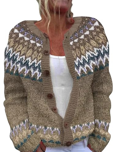 Maglione da Donna Norvegese Islandese con Motivo Invernale Cardigan Donna a Maglia Colorato Sciolto Tunica Giacca in Cashmere Senza Cuciture Maglioni in Sherpa Caldo Comodo Moda Girocollo Pullover