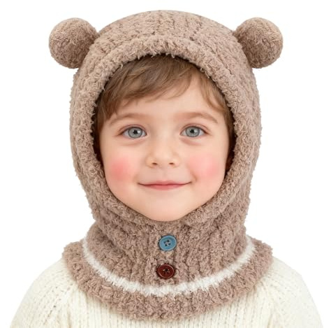 AYPOW Pasamontañas Térmico de Invierno 2-6 Niños, Multifuncional Cálido Forro Polar Máscara de Esquí Ciclismo, Lindos Animales Sombreros Gorro Calentador de Cuello Mascarilla para Niños Niñas