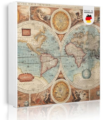 banjado Großer Schlüsselkasten Metall - Schlüsselbox 30x30cm beschreibbarer mit 32 Haken - Schlüsselkasten modern für Schlüsselaufbewahrung - Korpus Weiß Scharnier Links - Motiv Historische Weltkarte