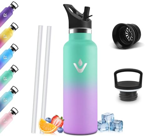 Trinkflasche Edelstahl Kinder 500ML BPA-Frei, Thermosflasche, Auslaufsichere Isolierflasche Doppelwandig, Wasserflasche mit Strohhalm, 18/8 Edelstahl, Trinkflasche Kohlensäure Geeignet für Sport