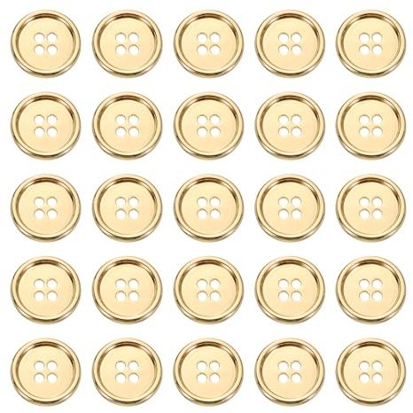 QUARKZMAN 25 stycken 18 mm metallknappar, 4 hål legering runda knappar hantverk sömnad tillbehör för kläder gör-det-själv pyssel dekoration (guld)
