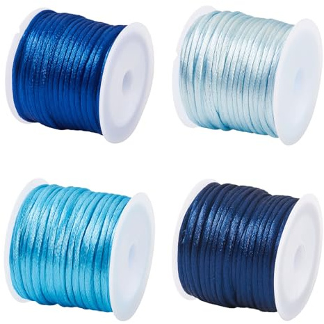 Craftdady 4 rotoli di filo di nylon da 2 mm a coda di topo, in raso, macramè, blu, per braccialetti fai da te, artigianato cinese