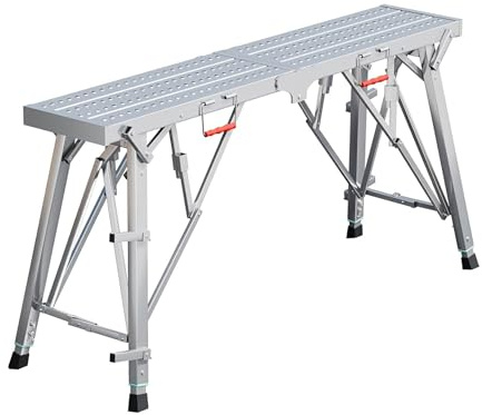 Plataforma de trabajo ajustable, Banco de andamio plegable, Escalera de mano de acero, Carga de 200 kg, Andamio ligero y portátil para mejoras y reparaciones en el hogar(L:200cm)