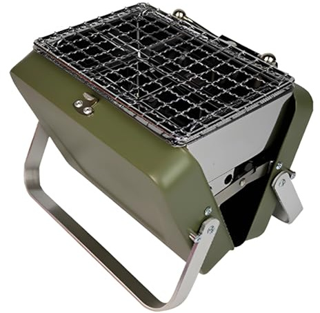 Mini barbecue au charbon de bois de table, barbecue pliable au format valise, grill portable avec corps en fer, pieds en aluminium, vert, pour cuisson en extérieur de 1 à 2 personnes