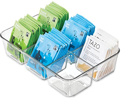 iDesign Clear Tea Bag & Sugar Packet Organizer for Drawer, Cabinet or Kitchen Countertop