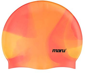 Maru Silicone Swim Cap (Orange Shades) – Smooth, Easy-Fit Silicone Swimming Cap for Adults & Kids (One Size Fits All) – Durable Swimming Hat for Speed, Comfort & Chlorine Protection