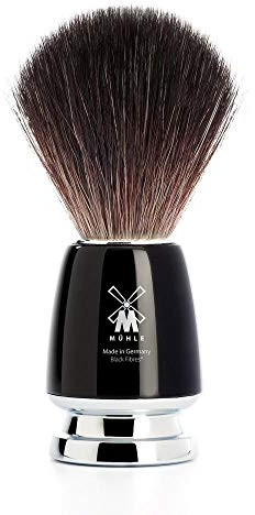 MÜHLE Rytmo Rasierpinsel - Rasurpinsel aus Black Fibre - Griff aus schwarzem Edelharz und Metallakzenten - vegan