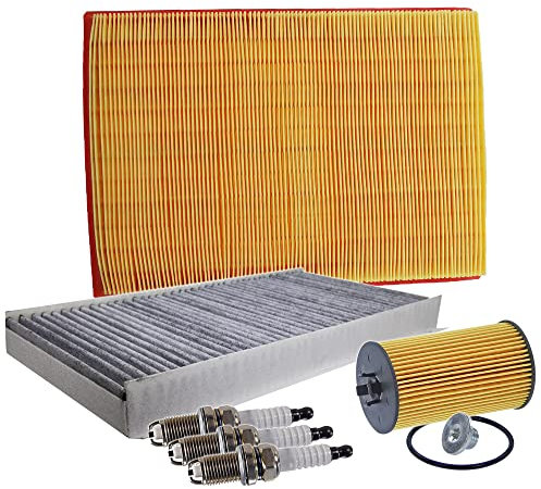 Inspektionspaket SET C 1x Ölfilter 1x Luftfilter 1x Innenraumfilter (Pollenfilter) mit Aktivkohle 3x Zündkerze 1x Ölablass-Schraube 1x Dichtring für Ölablass-Schraube