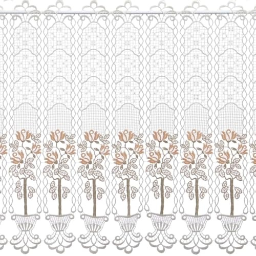 Plauener Spitze by Modespitze, Store Bistro Gardine Scheibengardine mit Stangendurchzug, hochwertige Stickerei, Höhe 62 cm, Breite 96 cm, Creme/Beige/Lachs