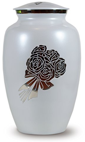 Classico Memorials - Cremation Funeral Urn for Human Ashes - White with Roses - Suitable for Burial (Bouquet)
