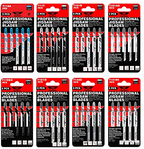 40 x TopsTools JSTTK8 T101AO T101B T101BR T101D T111C T118A T119BO T144D Mixed Jigsaw Blades