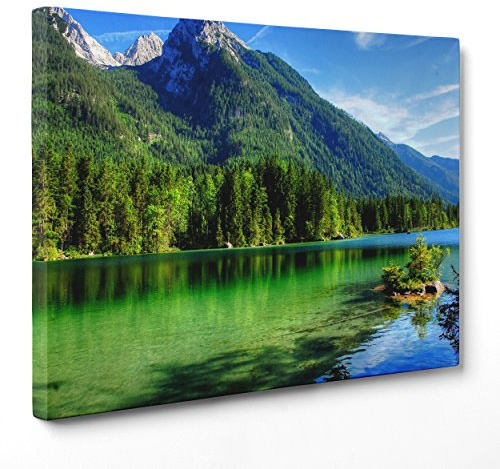 QUADRO SU TELA CANVAS - INTELAIATO - PRONTO DA APPENDERE - Montagne e Lago - Paesaggio Natura Panorama - 70x100cm - Senza Cornice - (cod.4007)